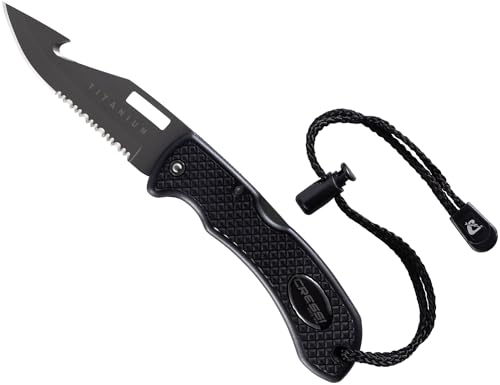 CRESSI Chaku Knife Titanium/Black - Cuchillo de Buceo con Doble Hoja de Titanio, Lisa y Dentada, Ideal para Buceo y Apnea, Negro/Cuchilla de Titanio, Talla Única, Adulto Unisex
