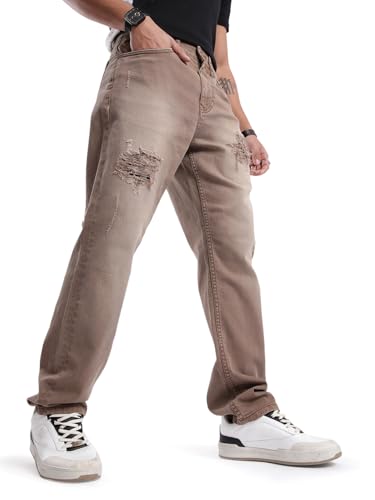Image of WROGN Men's Mid-Rise Jeans | 100% Cotton | Anti-Fit Relaxed Silhouette