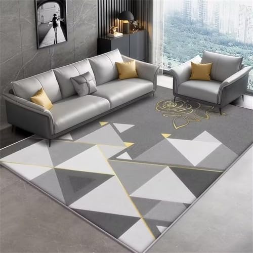 Tapis salon gris triangle abstrait design 120x160cm imperméable balcon