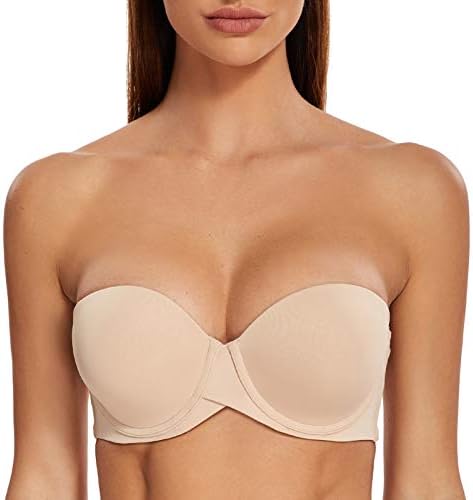 MELENECA Women's Stay Put Padded Cup with Lift Underwire Push Up Strapless Bras Beige 36C