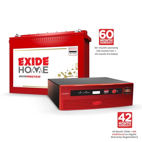 Image of Exide Inverter & Battery Combo for Home, Office & Shops - GQP12V900 (900VA /12V) Pure Sine Wave Inverter + INVA Master IMTT1500 150Ah Tall Tubular Battery | 42M Inverter & 60M Battery Warranty
