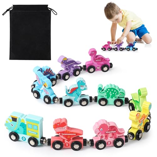 GSrenyu Wooden Magnetic Train Set, 11 Piece Educational Number Toy Train, Learning Toys with Numbers 0-10 for 3+ Year Old Boys & Girls Birthday Gift