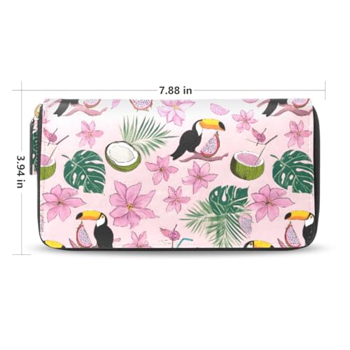 Long Wallets Leather Bifold Wallet for Women Toucan Pink Fruit with Zipper Credit Card Holder Large Capacity2