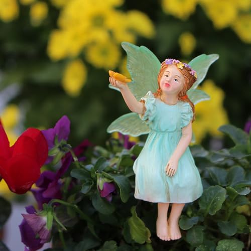 Purple Star AM019A-1 Fairies For Fairy Garden Accessories Outdoor Miniature Fairy Figurines Mini Fall Fairy Garden Stakes Decorative Kit Tiny Fairy Statue Resin Cake Topper Decorations Flower Plant Decor Gift Green cover