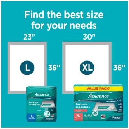 Assurance Premium Quilted Underpads, Maximum Absorbency, Large (23" x 36"), 18 Count - Disposable Protection for Bedding, Furniture & Travel ~ Pack of 3