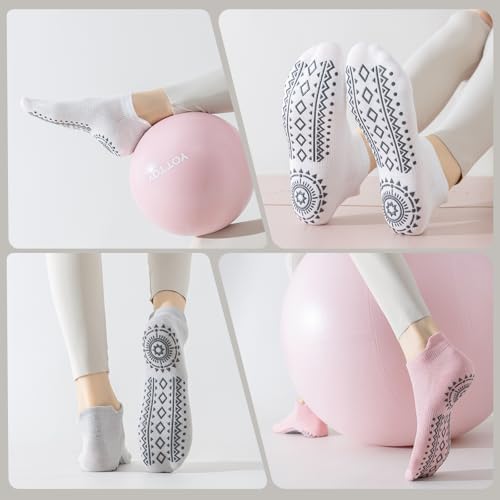 Pilates Socks with Grips for Women, 4 Pairs Non Slip Yoga Athletic Ankle Socks for Ballet Barre Dance Workout4