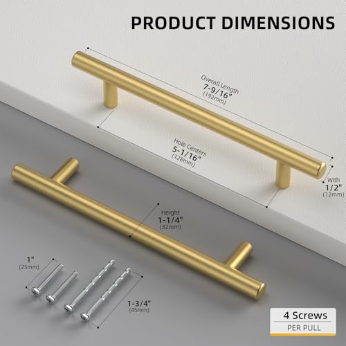 Tiradores dorados para armarios de cocina en acero inoxidable, pack de 15 piezas de 128mm 5
