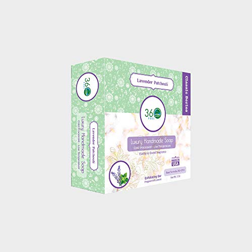 360Feel Lavender Patchouli Soap - 5Oz Castile Handmade Soap Bar- Refreshing Earthy With Peppermint Leaves Skin Scrub Exfoliation - Man Soap-Essential Oils - Gift Ready #TOP1