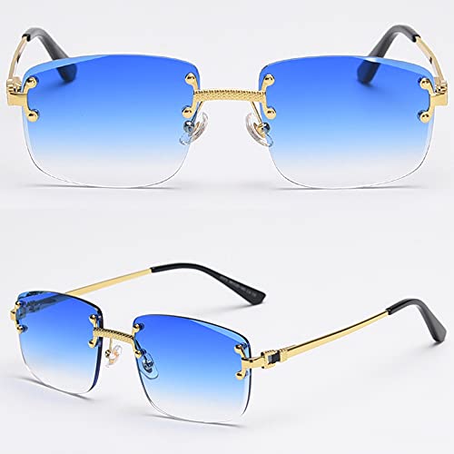 Image of Gradient Lens Metal Sunglasses Rimless Square Blue UV400 Brown Women Frameless