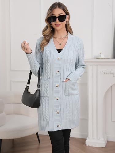 Image of Womens Cardigan Sweaters Cable Knit Sweater 2026 Fall Winter Chunky Open Front Button Down Coats with Pockets