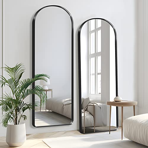 Image of NeuType 64 inchx21 inch Arched Mirror Full Length Mirror for Wall Black Mirror Full Body Big Arched Wall Mirror Full Length Wall-Mounted Mirror Aluminum Alloy Frame,Matte Black (Recessed, No Stand)