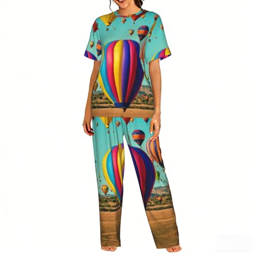 Pyjama confortable pour femme ensemble doux imprimé montgolfière lavande homewear nuit
