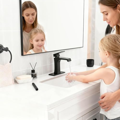 YEUALUQAN Waterfall Bathroom Faucet Black Bathroom Sink Faucet, Modern Single Hole Bathroom Faucet, Single Handle RV Sink Vanity Faucet—Includes Pop-Up Drain, Suitable for 1-Hole or 3-Hole - image 3