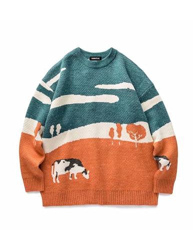 Vamtac Mens Oversized Sweater Vintage Graphic Pullover Crewneck Knit Jumper Y2K Unisex Streetwear 2025 Fall Tops