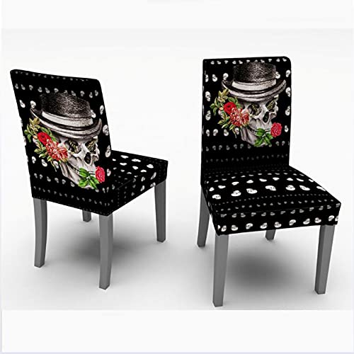 5st Halloween Stoel Tafel Cover, Schedel Rose Gedrukt Stretch Stoel Cover, Stofdicht Rechthoek Tafelkleed Meubels… - Afbeelding 7