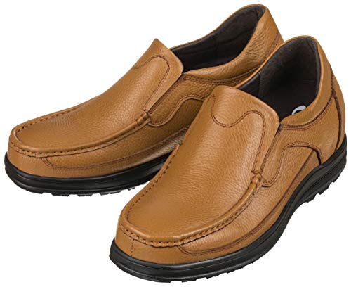 Image of CALTO Men's Invisible Height Increasing Elevator Shoes - Tan Brown Leather Slip-on Lightweight Casual Loafers - 3.2 Inches Taller - G1829 - Size 9 D(M) US
