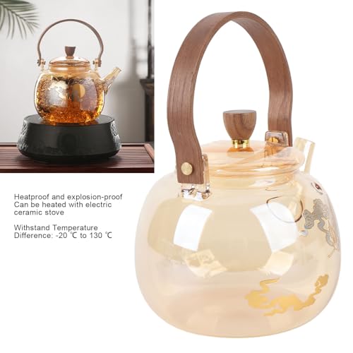 Théière en verre borosilicate 32 Oz avec poignée bois pour infusion vapeur - 3