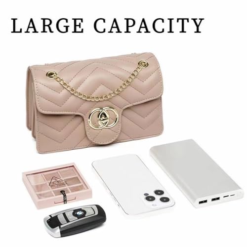 Quilted Crossbody Bag Vegan Leather Trendy Shoulder Purse with Chain Strap Stylish Clutch Purse for Women Ladies3