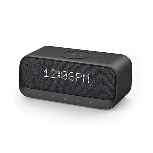 Bluetooth Speaker, Soundcore Wakey Bluetooth Speaker Powered by Anker, Alarm Clock, Stereo Sound, FM Radio, White Noise, Qi Wireless Charger with 7.5W Charging for iPhone and 10W for Samsung - Black