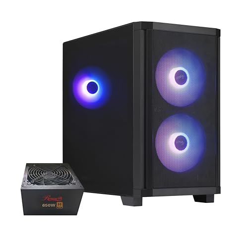 Rosewill FBM-X3 Micro ATX Mid Tower Case - Tempered Glass Side Panel, High Airflow, 3X PWM ARGB Fans, Pre-Installed 650W 80+ Gold ATX 3.1 Power Supply - Black