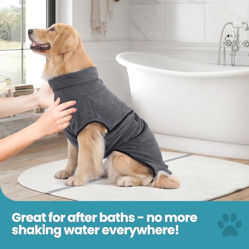 HAPPY HACHI Hunde Bademantel Mikrofaser Badetuch Hundebademantel Waschbare Super Saugfähig Feuchtigkeit Schnell Trocknend Handtuch Strandtuch für Kleine Mittlere und Große Hund Katze (Grau, L)