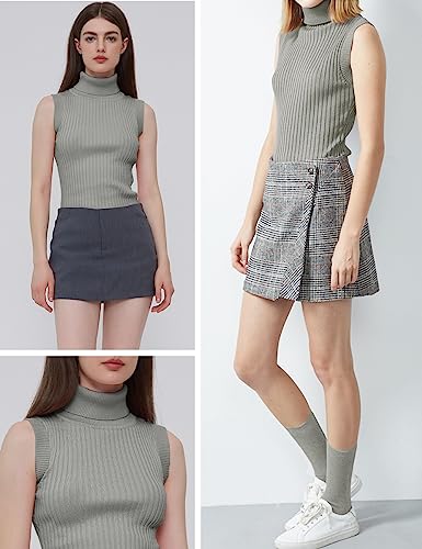 Image of v28 Women Sleeveless High Neck Turtleneck Stretchable Knit Sweater Top