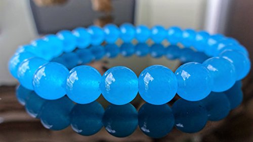 Genuine South African Blue Topaz Bead Bracelet – 8mm Beads, Stretch Fit, 8.5 Inch, For Men & Women - View #2