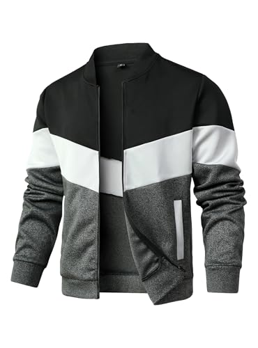 Image of Men's Lightweight Varsity Jacket Casual Bomber Jacket Stylish Color Block Coat