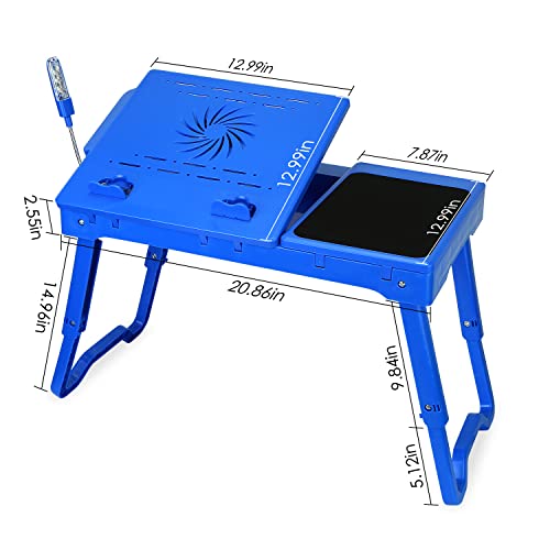 Laptop Desk para cama portátil ajustable con ventilador USB azul miniatura 2