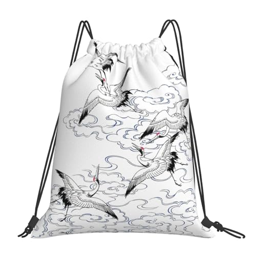 YHBLYKXP Mochila casual con cordón con estampado de grulla japonesa, ligera y portátil, apta para uso diario, deportes y viajes, Blanco, Talla única