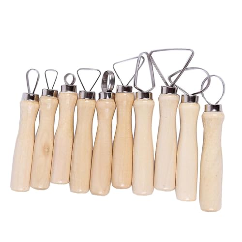 IWOWHERO Professional Pottery Tools 10pcs Clay Tool Set for Sculpting Crafting and Carving Comfortable Wood Handles