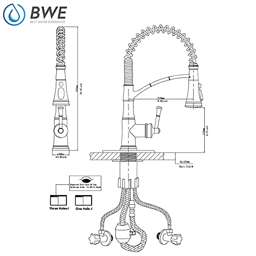 Bwe Kitchen Sink Faucet Brushed Nickel High Arc Single Handle With Pull Down Sprayer 3 Function Commercial Kitchen Faucet With Oversized Deck Plate Lead-Free Gooseneck Rv Solid Brass Bar Faucets #TOP5