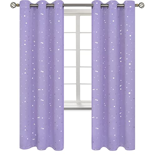Image of BGment Kids Room Curtains for Bedroom - Grommet Thermal Insulated Silver Star Print Room Darkening Curtains for Living Room, Set of 2 Panels, Lavander, 42 x 84 Inch