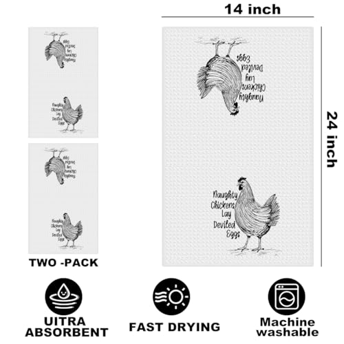 Image of 2 Pcs Funny Chicken Kitchen Towels 24x14 Inch, Chicken Lovers Gifts Reusable Dish Towels for Kitchen Home Farmhouse Decor, Waffle Weave Hand Cloth Tea Towel, Humorous Gifts for Women Men Friend