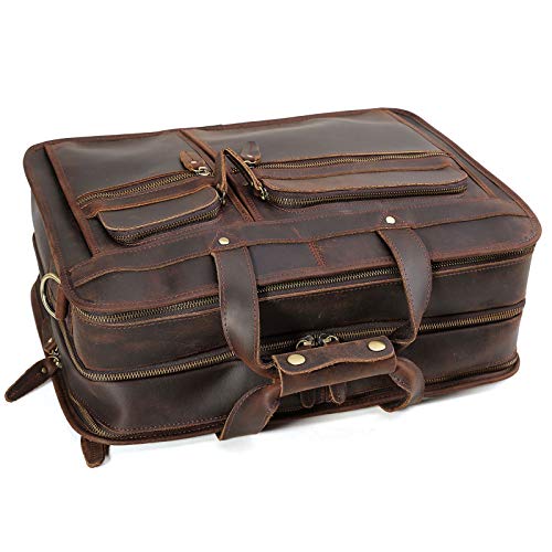 Cwoq Retro Full Grain Leather 17 Inch Laptop Briefcase For Men Large Business Travel Messenger Bag Tote #TOP5