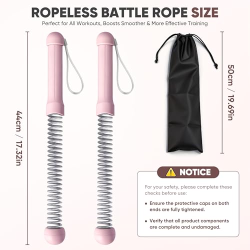 Weighted Ropeless Battle Ropes, Heavy Duty Portable Cordless Battle Rope for Home Gym with Poster, Cordless Battle Rope with Storage Bag for Strength Training, Fitness Equipment for Men & Women(Pink)