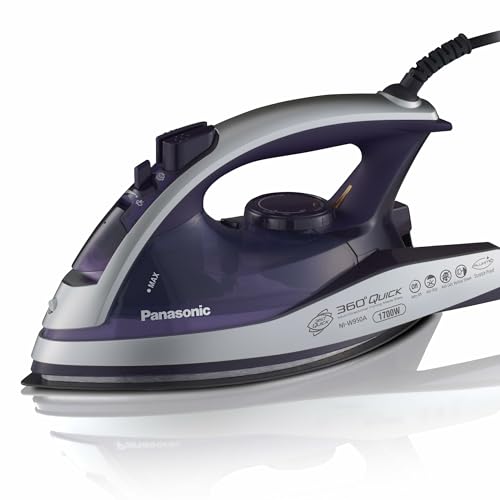 Panasonic Dry and Steam Iron with Alumite Soleplate, Fabric Temperature Dial and Safety Auto Shut Off – 1700 Watt Multi Directional Iron – NI-W950A, Purple