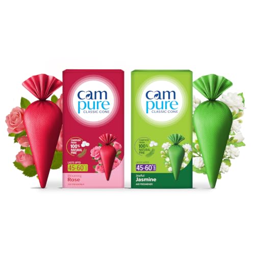 Image of CamPure Camphor Cone (1 Rose + 1 Jasmine) Pack Of 2-100% Organic | Air Freshener For Car, Wardrobe, Office Cabin's, Drawers, Travel Bag & Bathroom