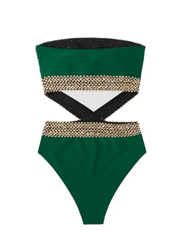 Image of Milumia Women's Stitch Detail Strapless One Piece Swimsuit Cut Out Bandeau Bathing Suit