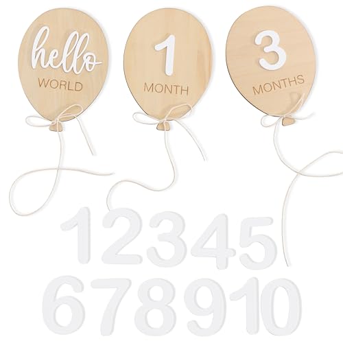Image of Balloon First Year Milestone Wooden Board - Newborn Monthly Growth Announcement Sign,Monthly Milestone Card Photo Props,1 to 12 Months Balloon Shape Cards,One Year Growth Record Board