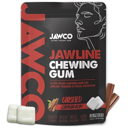 JAWCO Ultra-Tough Jawline Chewing Gum | Get a Stronger, Squarer Jawline | Cinnamon Jaw Training Hard Gum | 15X Strength | Chisel, Sculpt, & Tone your Jaw | Facial Fitness Mewing Gum | 35 Pieces/Pack