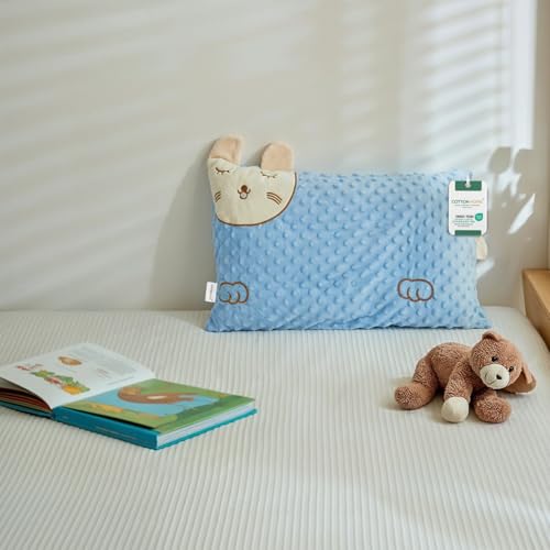Cotton Home Soft Velvet Kids Pillow 28x47 cm Cute Cartoon Design Comfortable & Cozy Cushion for Children (Blue)