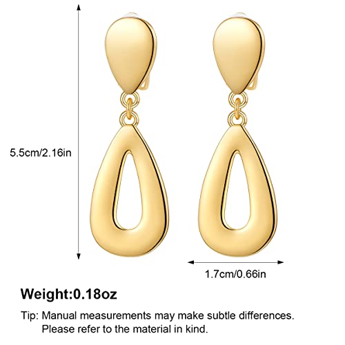 14K Gold Teardrop Clip On Drop Earrings For Women Non Piercing Gold Clip Dangle Earrings Fashion Jewelry #TOP5
