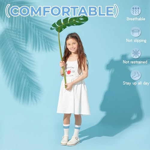 Comfoex 10 Pairs Girls Crew Cotton Socks Athletic Calf Striped Soft Casual Socks For Kids 4-6 6-8 8-10 Years Old4