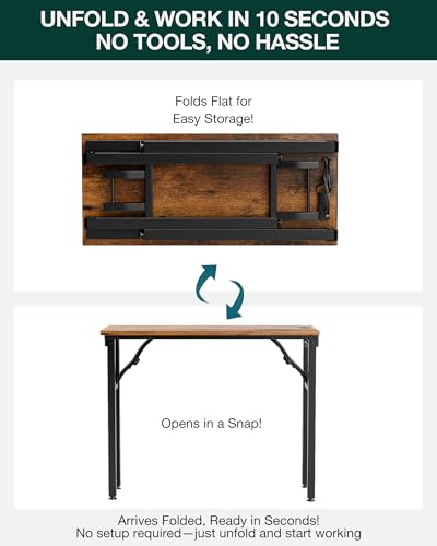 Image of Small Folding Computer Desk - 35.8 Inch Portable Table for Craft and Study, Lightweight Desk for Small Spaces, Foldable Laptop Table Built-in AC /USB Outlets for Convenience, Rustic Brown