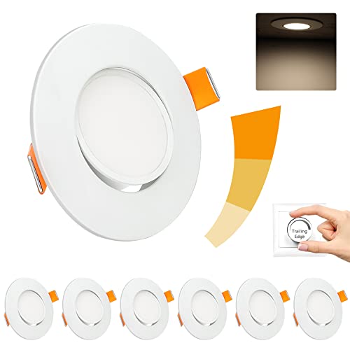 Spot LED Encastrable Dimmable 5W 4000K Blanc Neutre 460LM Spot LED Extra Plat 230V Orientable 45°Diamètre du trou 68mm Spot Salle de Bain Rond Blanc pour Salon Chambre à coucher, Lot de 6