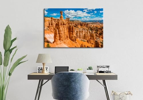 Image of Bryce Canyon National Park Canvas Wall Art Utah Beautiful Orange Mountain Photograph Picture Home Decor for Living Room Bedroom Office Wall Decoration Modern Artwork Framed Ready to Hang 24x36 inch