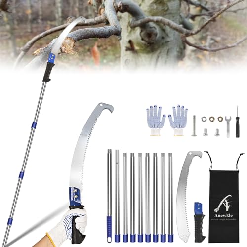 14 Feet Pole Saw Tree Trimming Pruning Saw High Reach Lightweight Manual Stainless Steel Extension...