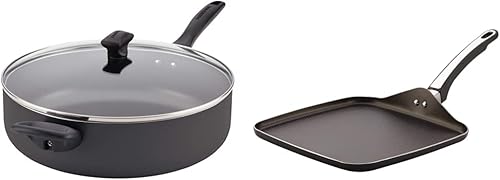 Farberware Sartén antiadherente Jumbo apta para lavavajillas con mango ayudante 6 cuartos de galón color negro y 21745 de alto rendimiento sartén