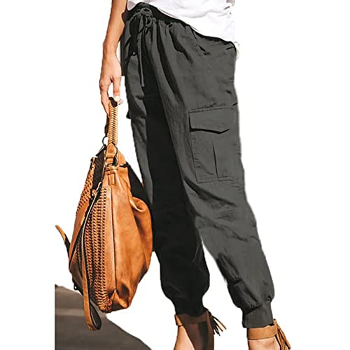 Women's Plus Size High Waist Cargo Jogger Pants Loose Fit Elastic Waistband Casual Lounge Trousers with Pockets 20253